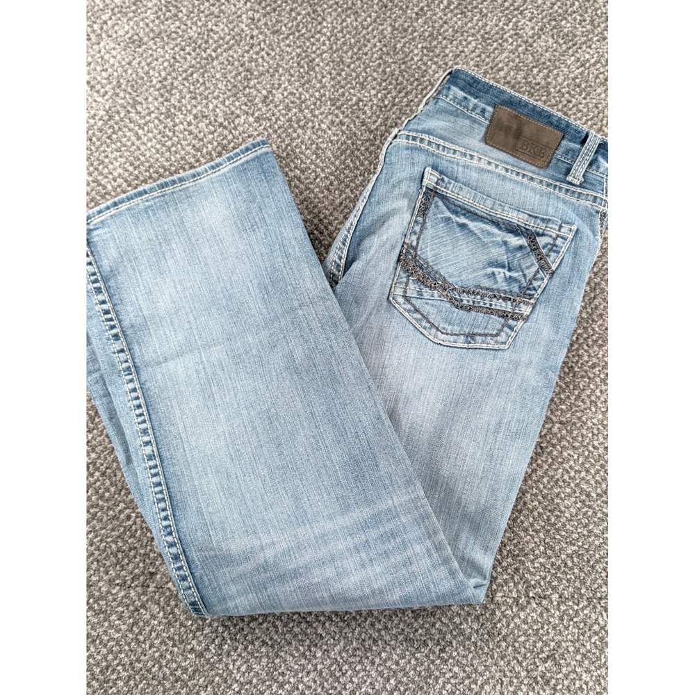 BKE Tyler Mens Straight Leg Jeans Light Wash Blue Denim 34R Stretch